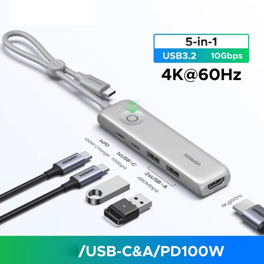 UGREEN U601 95189 5 in 1 USB-C Hub 4K / 60Hz HD PD 100W Fast Charging USB 3.2 Gen2 10Gbps Type-C Docking Station for MacBook Laptop