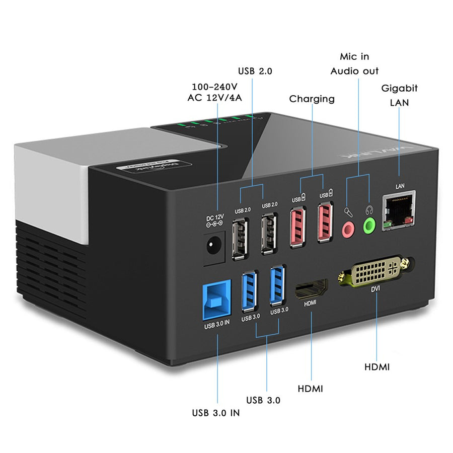 WAVLINK WL-UG39DK3 USB 3.0 Hub Fast Charging Gigabit Ethernet Dual Display Video Dock with DVI / HD