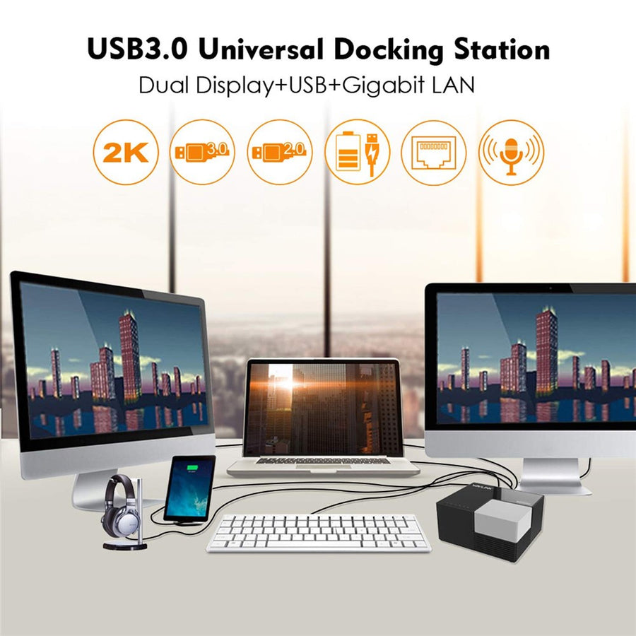 WAVLINK WL-UG39DK3 USB 3.0 Hub Fast Charging Gigabit Ethernet Dual Display Video Dock with DVI / HD