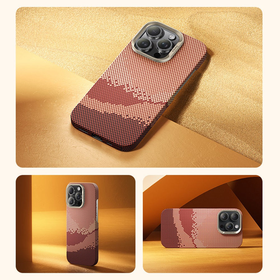 BENKS For iPhone 16 Pro Case Compatible with MagSafe Carbon Fiber Texture Aramid Fiber + PC Phone Cover, Gold