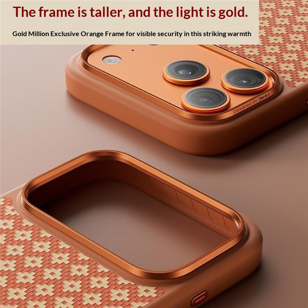 BENKS for iPhone 18 Pro / 17 Pro Magnetic Case Aramid Fiber Shockproof Cover with Golden Badge Decor