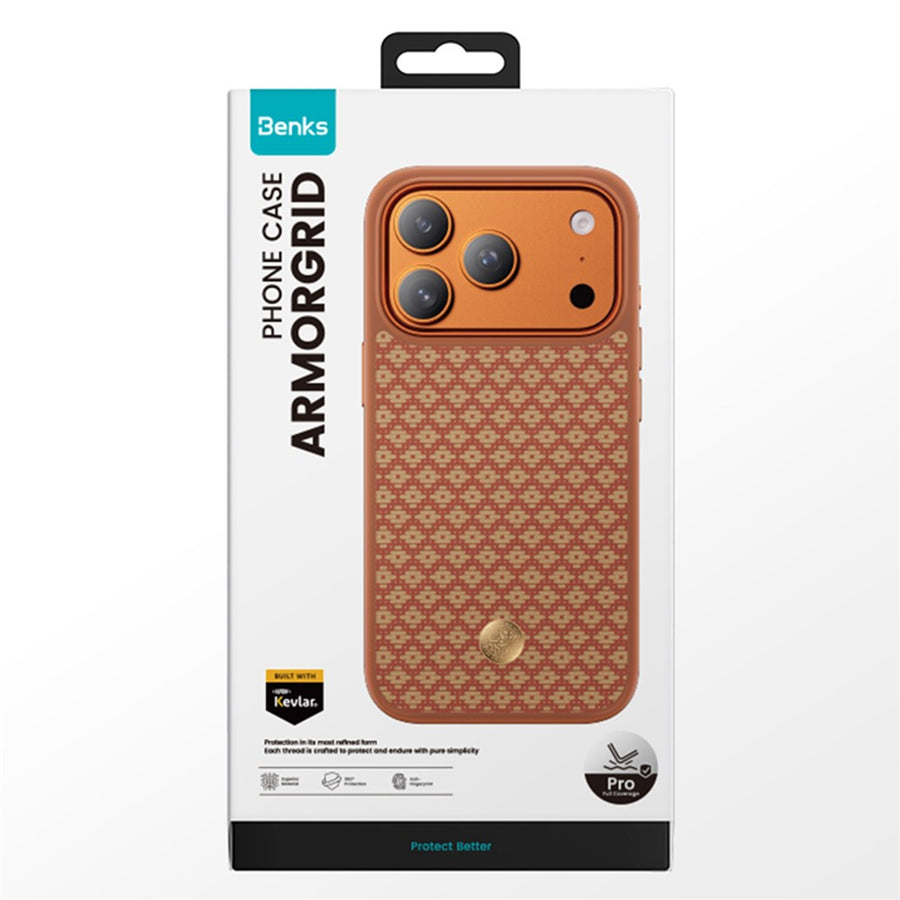 BENKS for iPhone 18 Pro / 17 Pro Magnetic Case Aramid Fiber Shockproof Cover with Golden Badge Decor