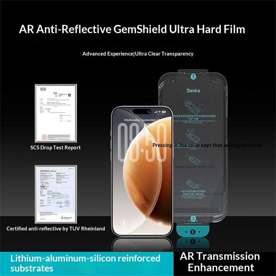 BENKS for iPhone 17 Pro Screen Protector Lithium Aluminium-silicon Glass AR Anti-Reflective Film
