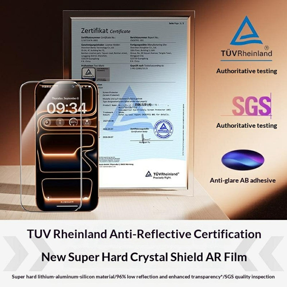 BENKS for iPhone 17 Pro Max Screen Protector Lithium Aluminium-silicon Glass AR Anti-Reflective Film