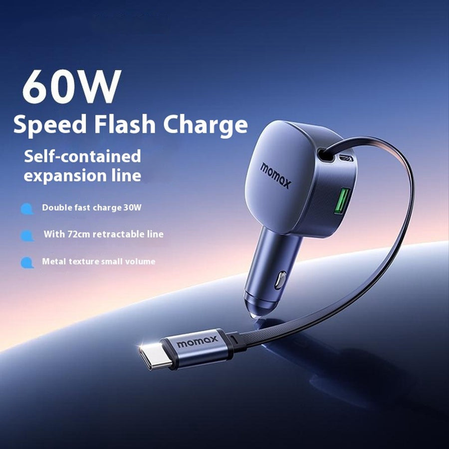 MOMAX 60W Car Car Charger 60W, Built-In Cable, photo 2