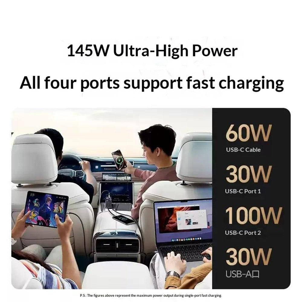 UGREEN 55910 USB-A + 2 USB-C 100W Fast Car Charger with 60W Retractable USB-C Cable for iPhone iPad MacBook