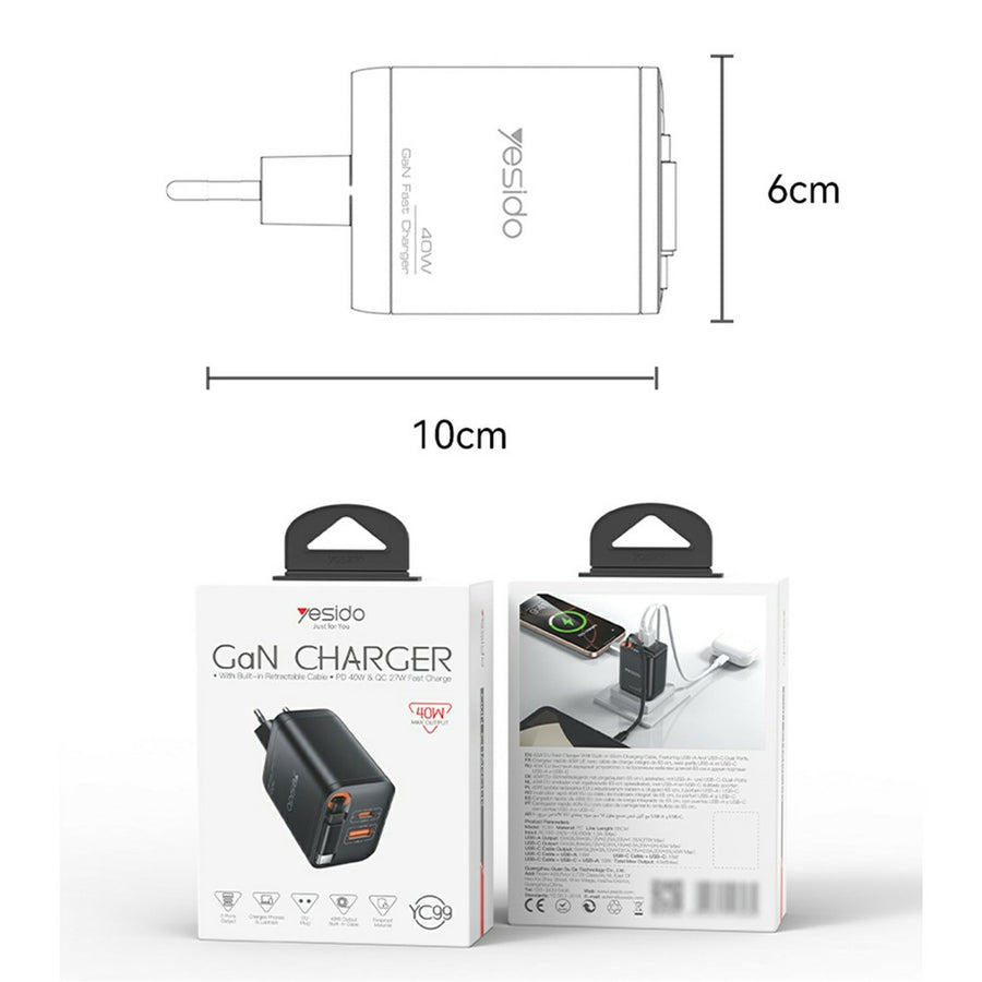 YESIDO YC99 40W Retractable Charger