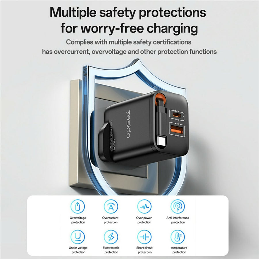 YESIDO YC145 40W Retractable Charger