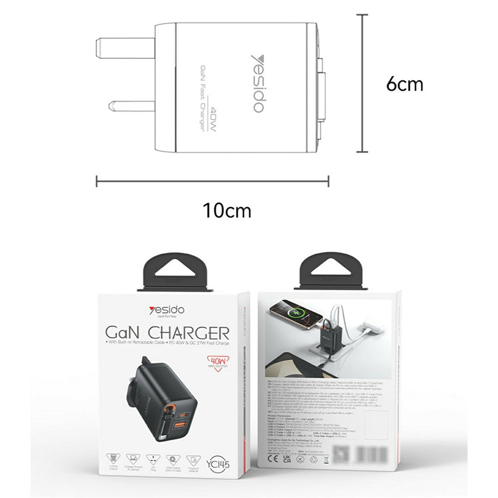 YESIDO YC145 40W Retractable Charger