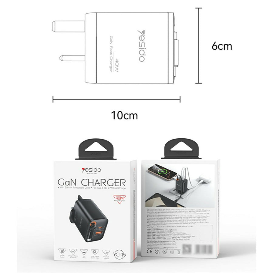 YESIDO YC145 40W Retractable Charger