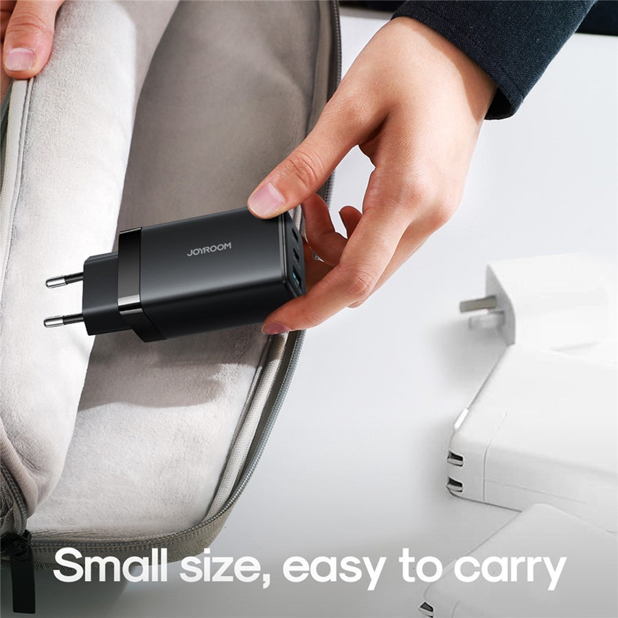 JOYROOM JR-TG10 65W EU Plug Fast Charging Adapter USB-A + Dual Type-C GaN Charger with 1.2m 100W USB-C Cable