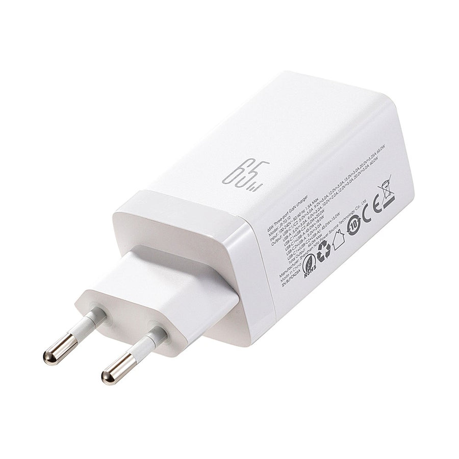 JOYROOM JR-TG10 65W EU Plug Fast Charging Adapter USB-A + Dual Type-C GaN Charger with 1.2m 100W USB-C Cable