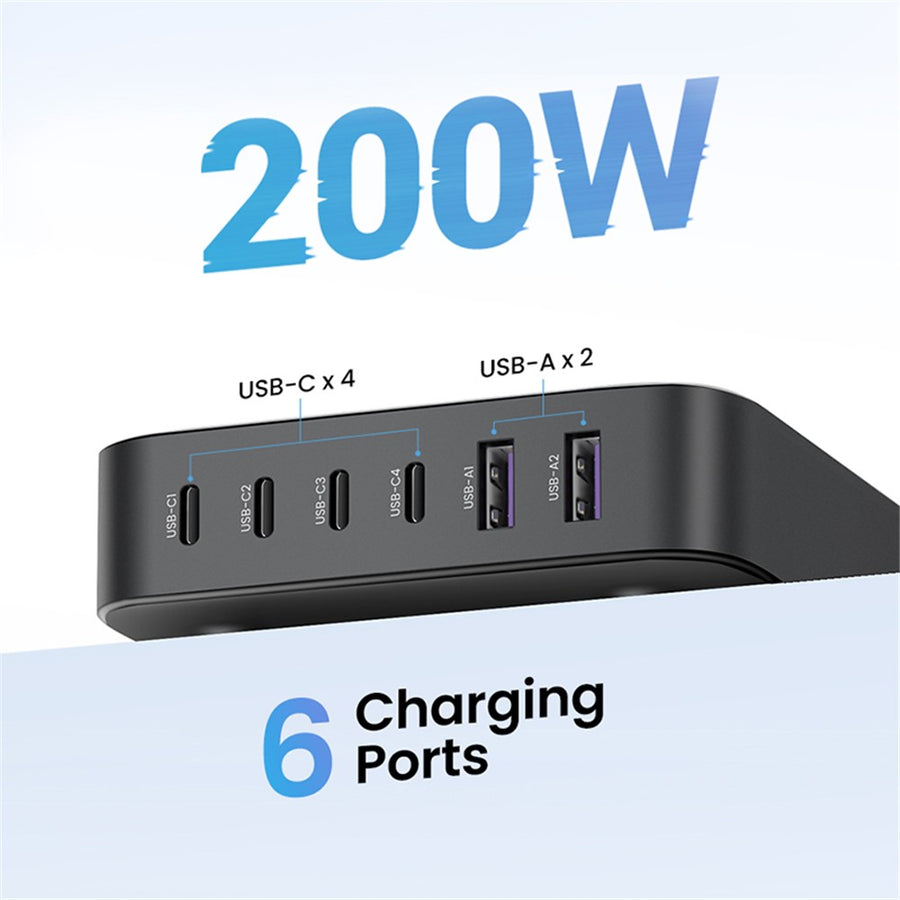 UGREEN 200W GaN Desktop Charger | 6 Ports, 1m 100W Cable