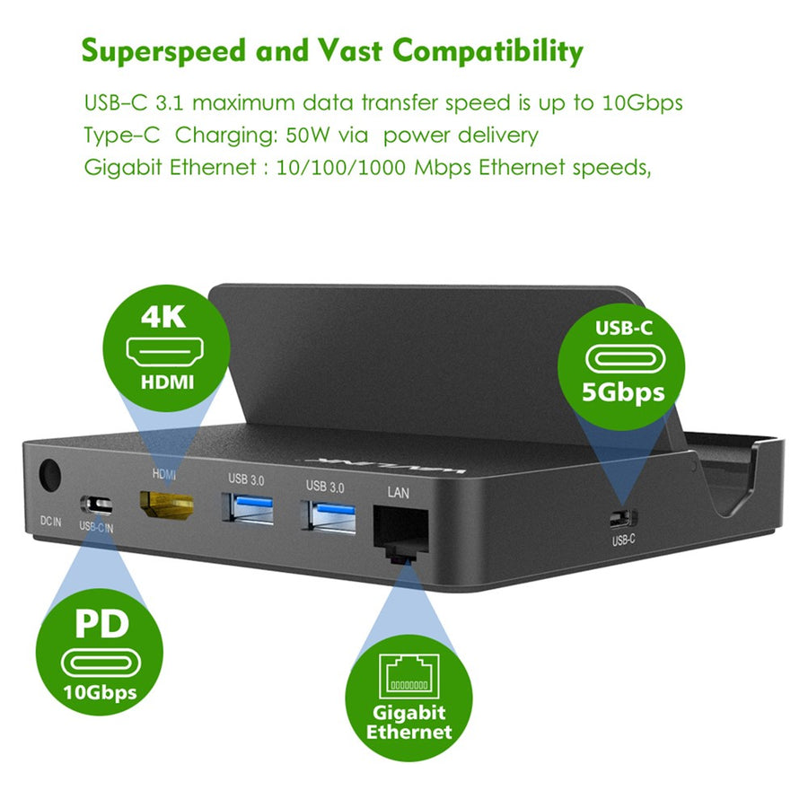 WAVLINK UHP3D01G 4K HD Docking Station Gigabit Ethernet USB 3.0 Multi-function Hub
