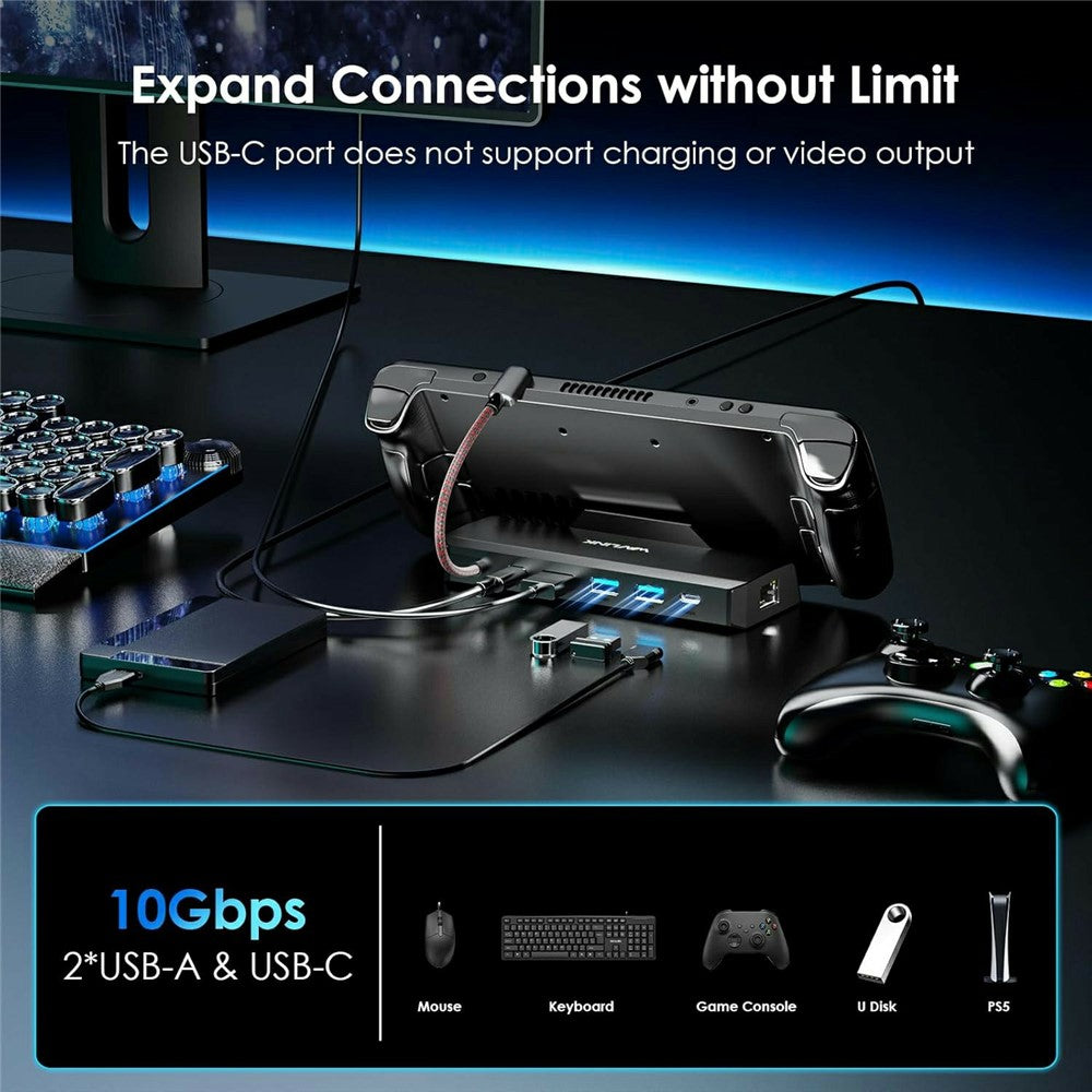 WAVLINK UHP3426 6 in 1 Docking Station for Steam Deck / Asus ROG Ally (2023) / Lenovo Legion Go Gigabit RJ45 100W PD Hub Adapter