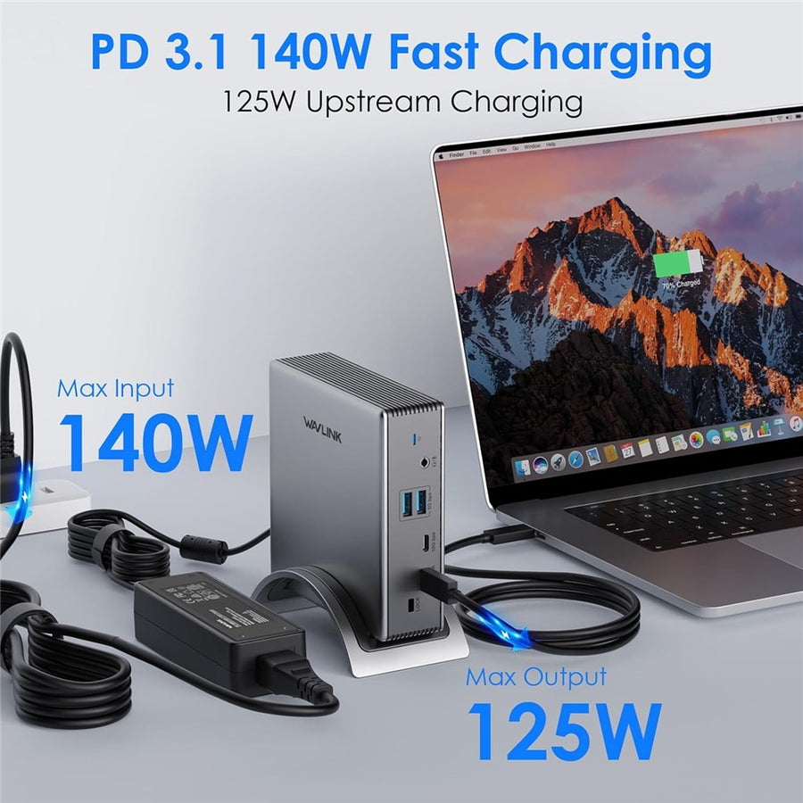 WAVLINK UMD27PRO Laptop Docking Station 2 HD + DP 140W PD Hub Adapter Support 8K 30Hz  /  4K 144Hz