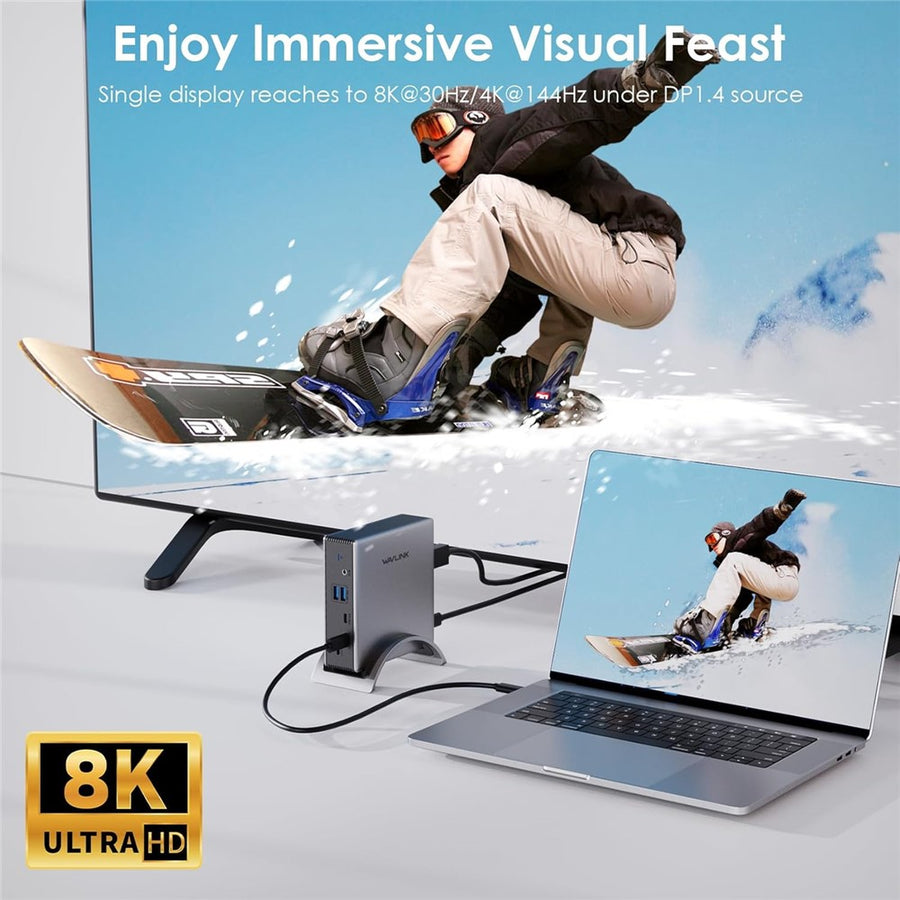 WAVLINK UMD27PRO Laptop Docking Station 2 HD + DP 140W PD Hub Adapter Support 8K 30Hz  /  4K 144Hz