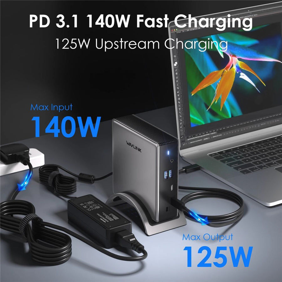 WAVLINK UMD27PRO Laptop Docking Station HD + 2 DP Ports 140W PD USB Hub Support 8K 30Hz  /  4K 144Hz