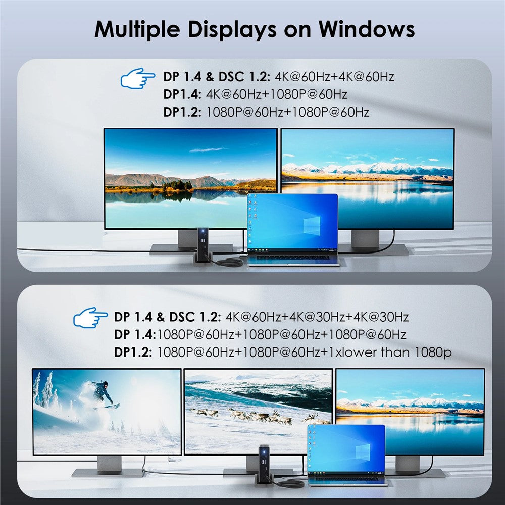 WAVLINK UMD27PRO Laptop Docking Station HD + 2 DP Ports 140W PD USB Hub Support 8K 30Hz  /  4K 144Hz