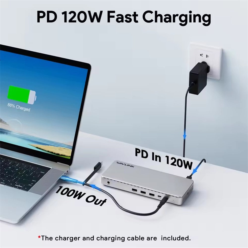 WAVLINK UG7701PRO 13 in 1 Docking Station with SM770 Chip USB-C / A to HD / DP Hub Adapter Support Triple 4K@60Hz Display for Laptop / PC