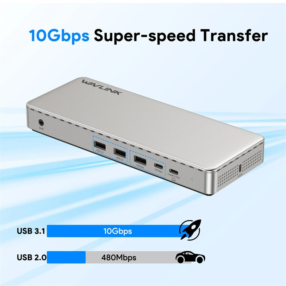 WAVLINK UG7701PRO 13 in 1 Docking Station with SM770 Chip USB-C / A to HD / DP Hub Adapter Support Triple 4K@60Hz Display for Laptop / PC