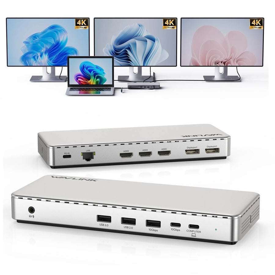 WAVLINK UG7701PRO 13 in 1 Docking Station with SM770 Chip USB-C / A to HD / DP Hub Adapter Support Triple 4K@60Hz Display for Laptop / PC