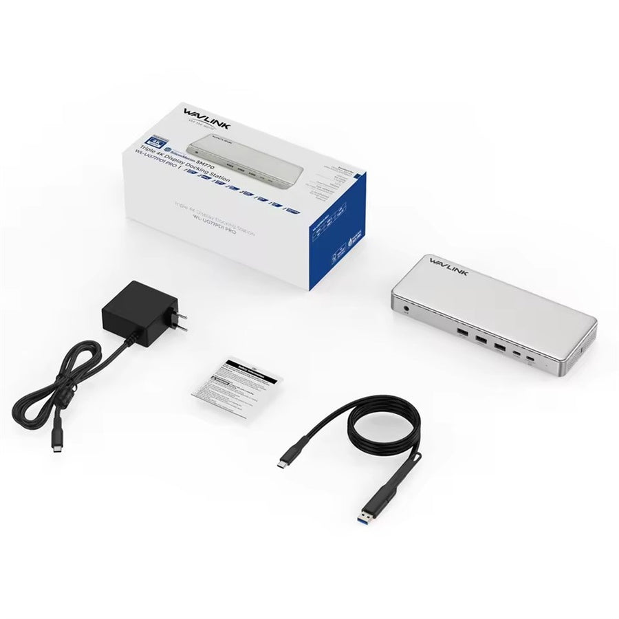 WAVLINK UG7701PRO 13 in 1 Docking Station with SM770 Chip USB-C / A to HD / DP Hub Adapter Support Triple 4K@60Hz Display for Laptop / PC