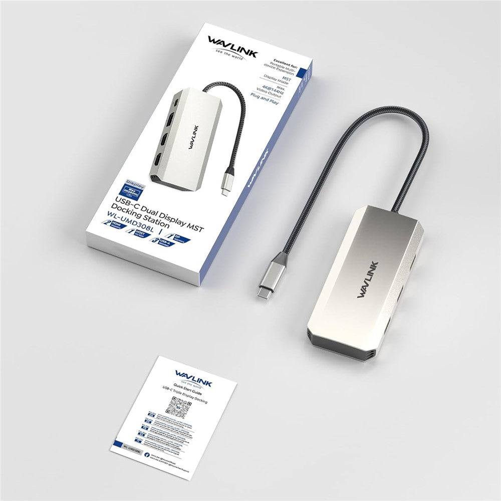 WAVLINK WL-UMD308L Triple 4K Docking Station USB-C Hub Adapter with HD / DP / 100W PD Ports for Laptops