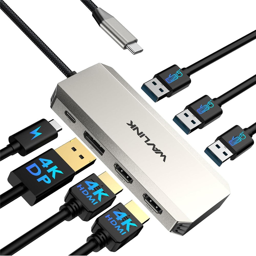 WAVLINK WL-UMD308L Triple 4K Docking Station USB-C Hub Adapter with HD / DP / 100W PD Ports for Laptops