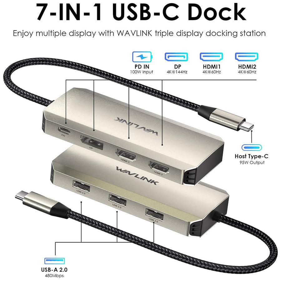 WAVLINK WL-UMD308L Triple 4K Docking Station USB-C Hub Adapter with HD / DP / 100W PD Ports for Laptops