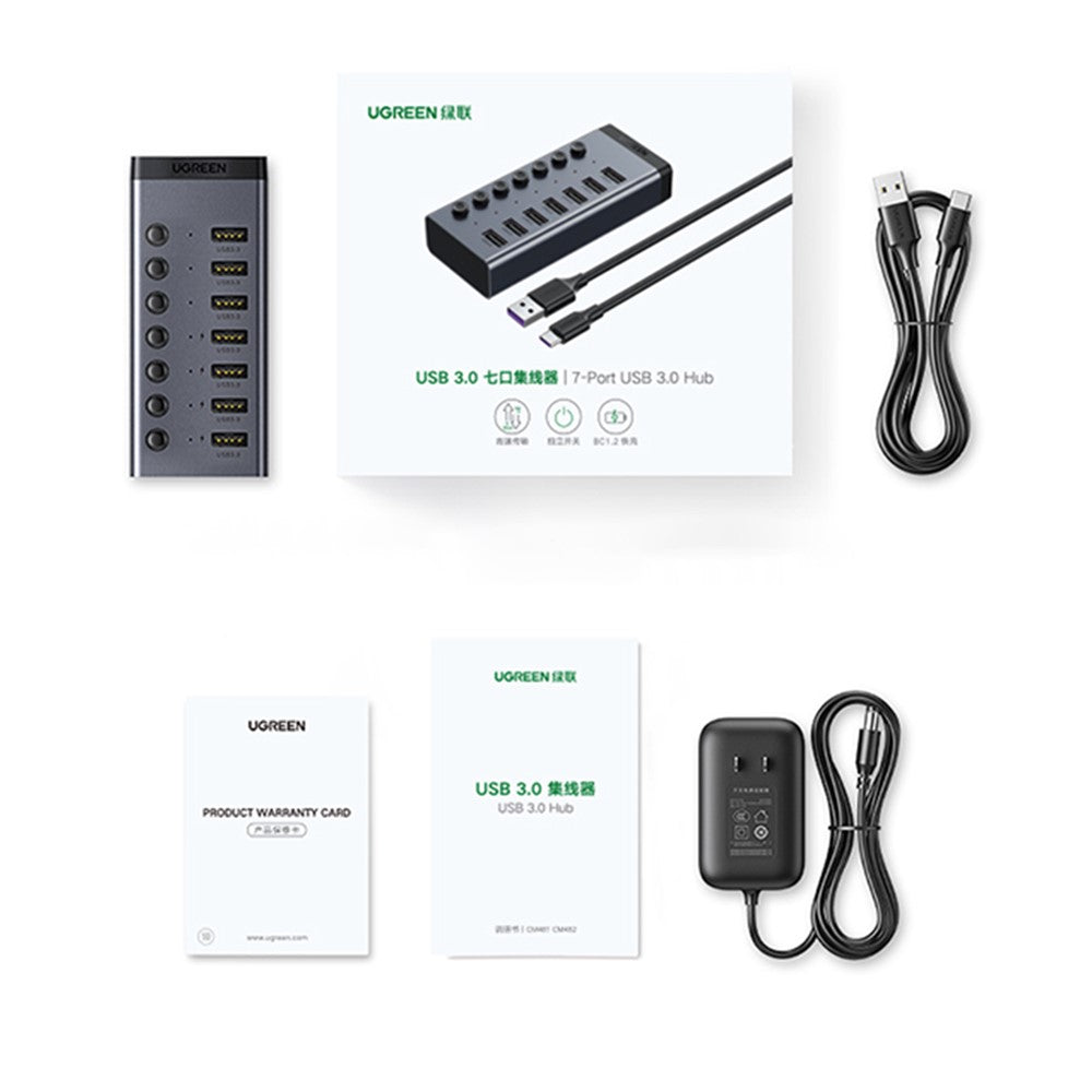 UGREEN CM481 7-Port USB 3.0 Hub | Powered, Extension Cable