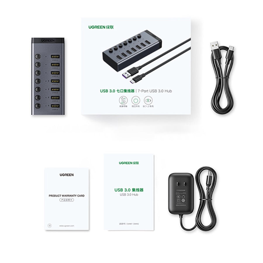 UGREEN CM481 7-Port USB 3.0 Hub | Powered, Extension Cable