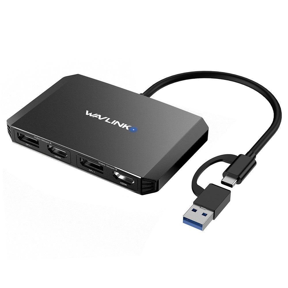 WAVLINK WL-UG69DH2 USB+Type-C to Dual 4K HD DisplayPort Dual Monitor Adapter Splitter