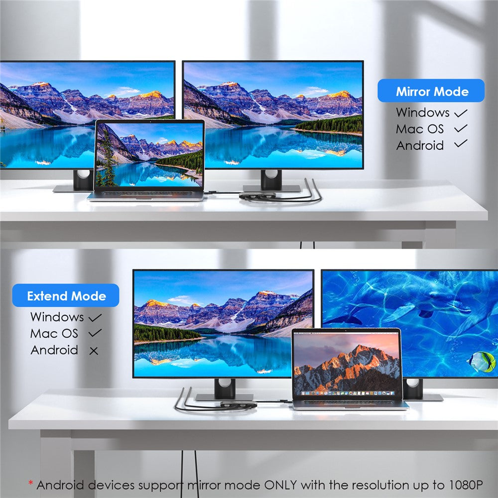 WAVLINK WL-UG69DH2 USB+Type-C to Dual 4K HD DisplayPort Dual Monitor Adapter Splitter