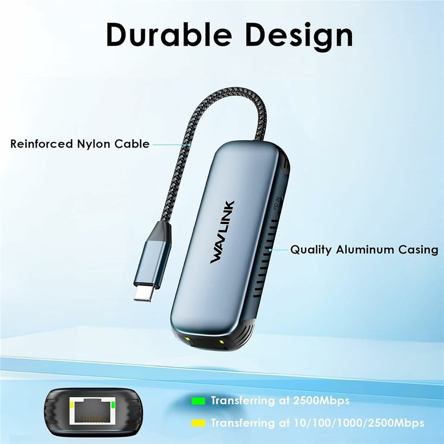 WAVLINK NWU330GD USB-C to RJ45 Ethernet Adapter 2.5Gbps Network Aluminum Converter Support 95W PD Output