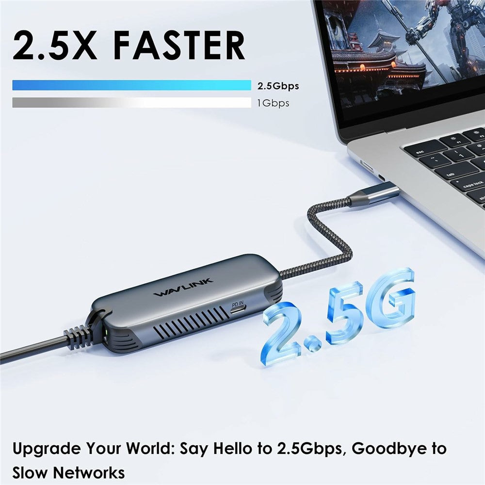 WAVLINK NWU330GD USB-C to RJ45 Ethernet Adapter 2.5Gbps Network Aluminum Converter Support 95W PD Output