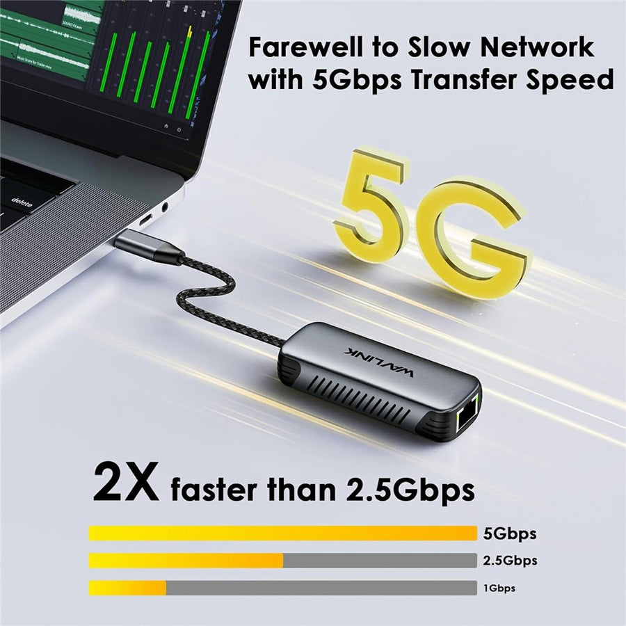 WAVLINK NWU340GD 5Gbps USB-C to RJ45 Ethernet Adapter Aluminum Converter with 95W Charging Port