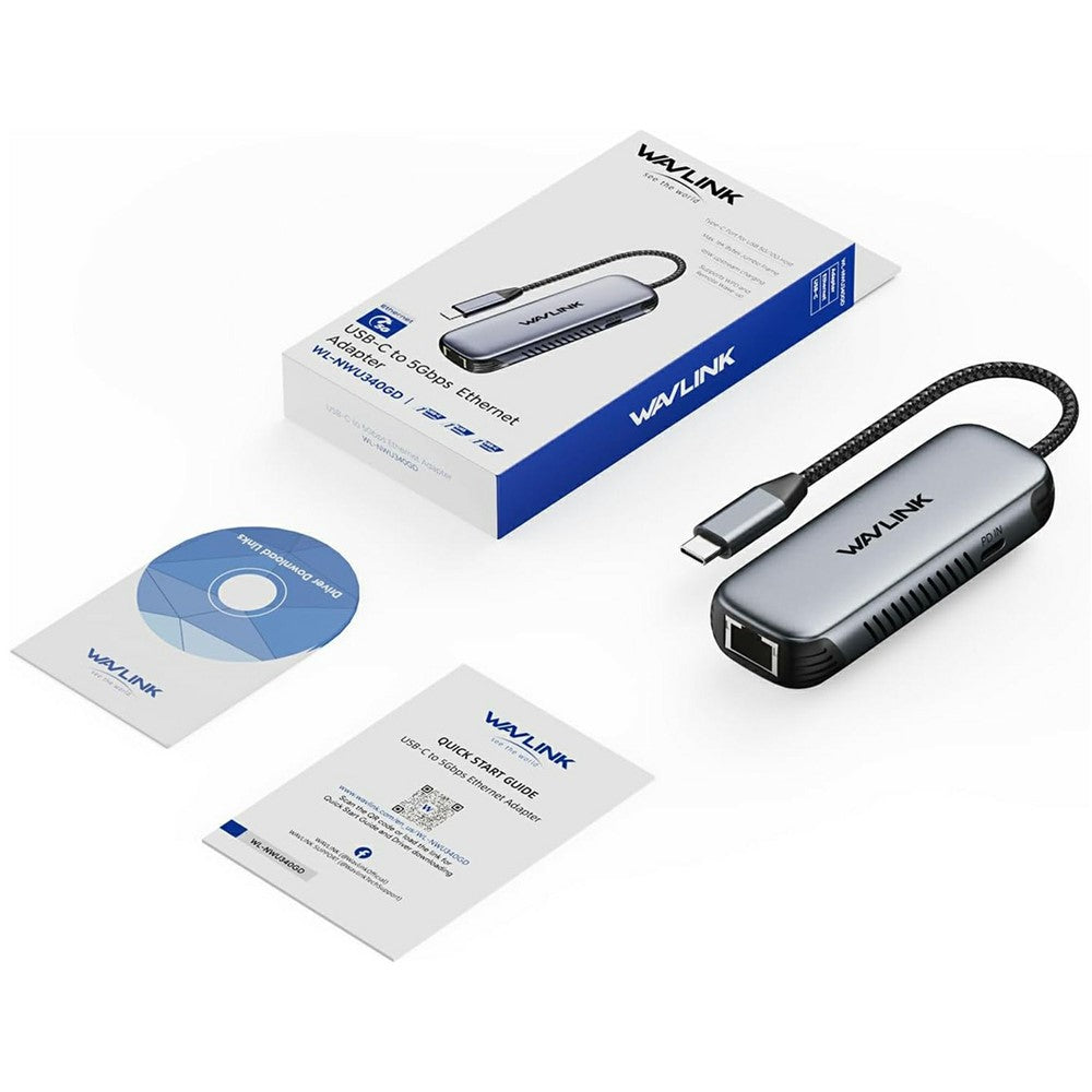 WAVLINK NWU340GD 5Gbps USB-C to RJ45 Ethernet Adapter Aluminum Converter with 95W Charging Port