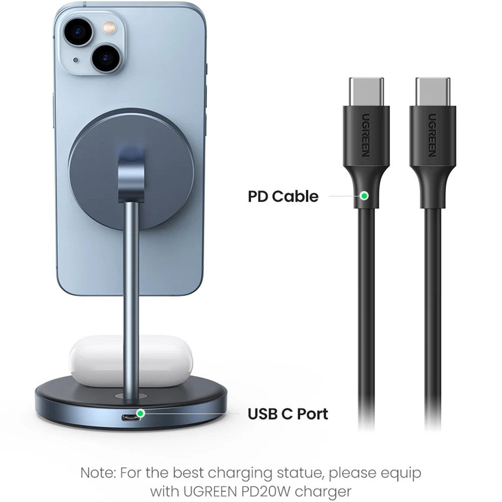 UGREEN 2In1 Magnetic Wireless Charger for iPhone 16 & iPhone 15