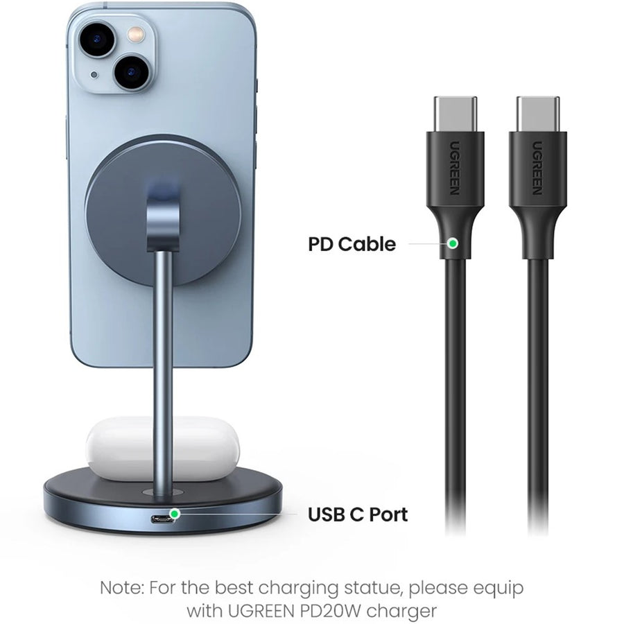 UGREEN 2In1 Magnetic Wireless Charger for iPhone 16 & iPhone 15