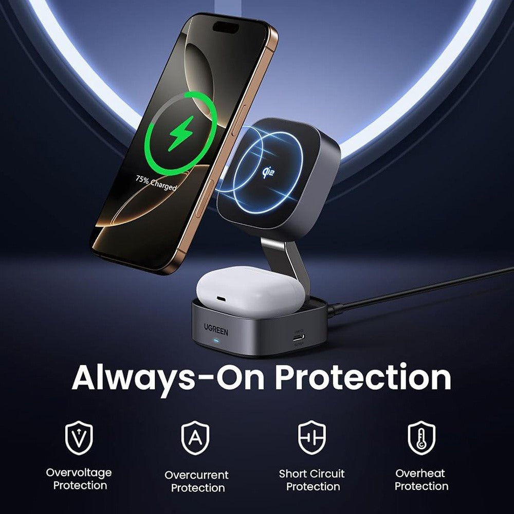 UGREEN 2-in-1 Magnetic Wireless Charger for iPhone 16 & iPhone | 15W