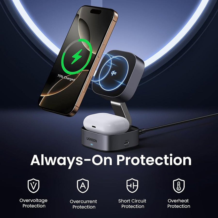 UGREEN 2-in-1 Magnetic Wireless Charger for iPhone 16 & iPhone | 15W