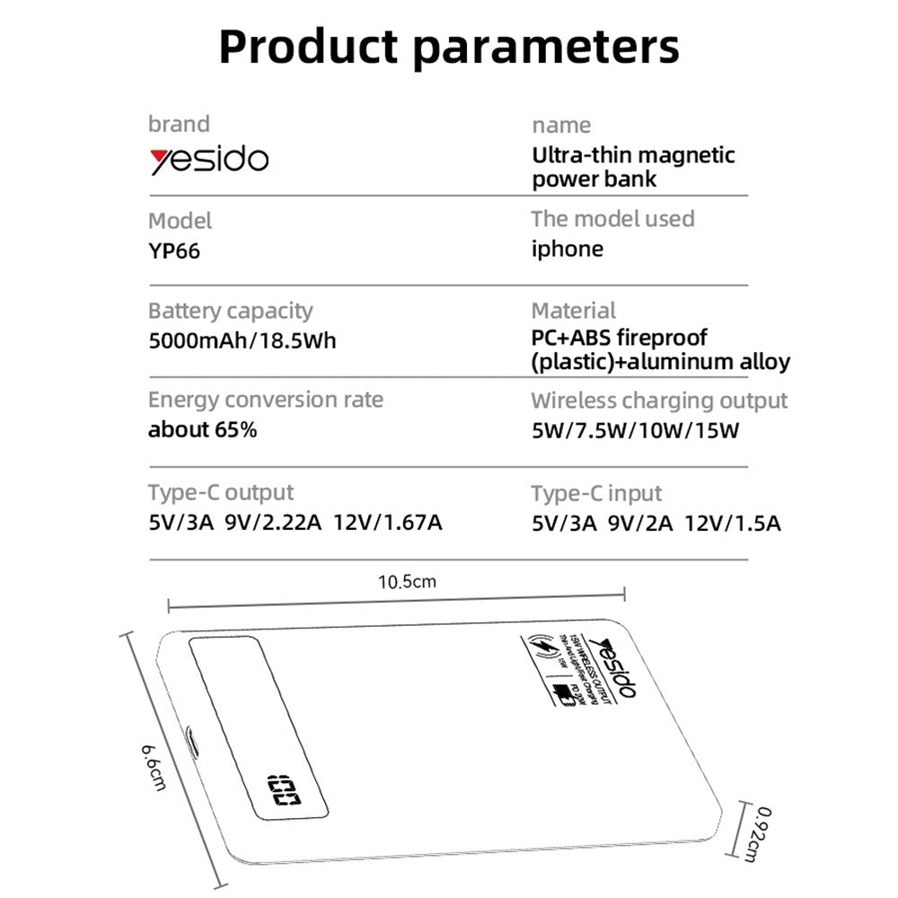 YESIDO YP66 5000mAh Magnetic Power Bank
