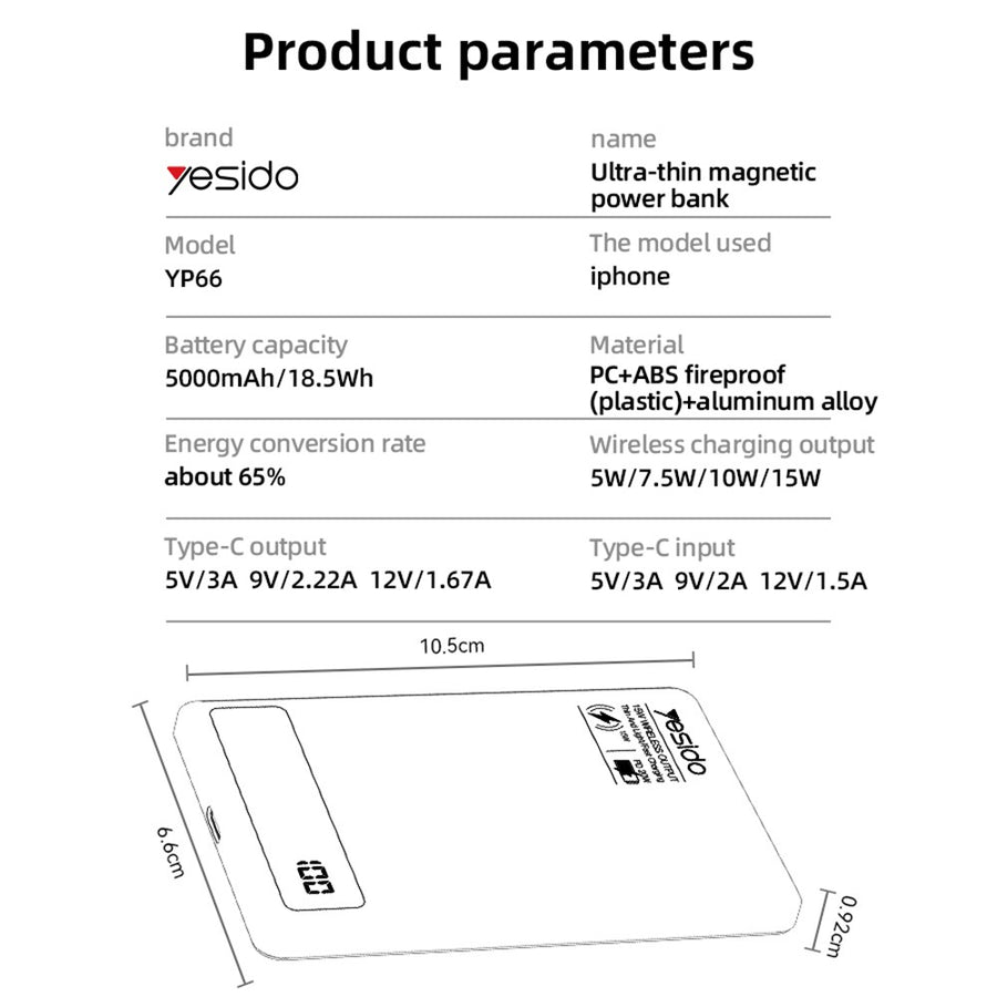 YESIDO YP66 5000mAh Magnetic Power Bank