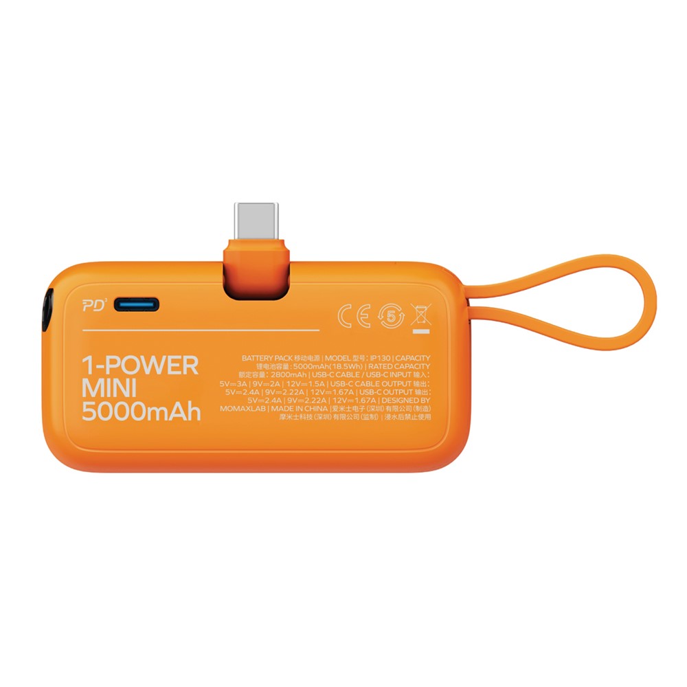 MOMAX 1-Power Mini Power Bank 5000mAh, 20W, Built-In Cable, photo 3