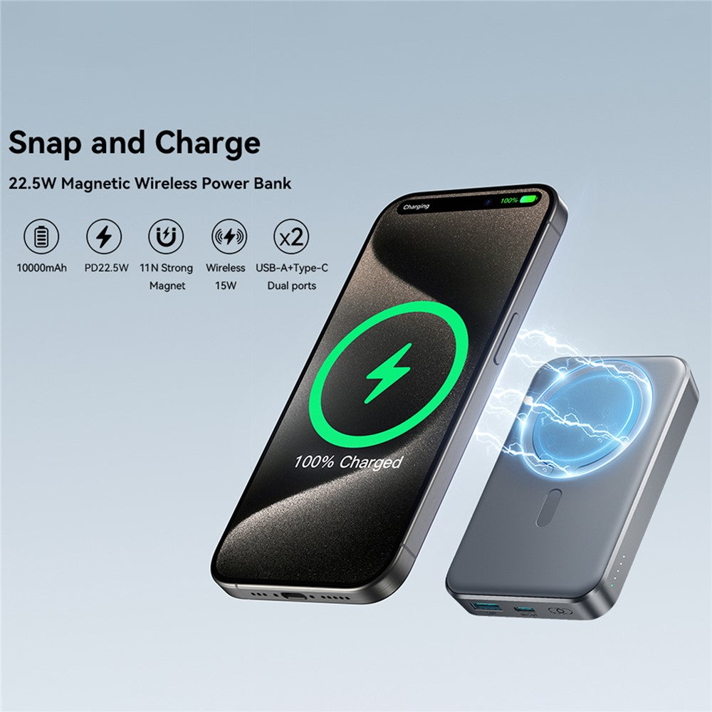 JOYROOM JR-W020 10000mAh 22.5W Magnetic Wireless Power Bank with USB-A + USB-C Ports