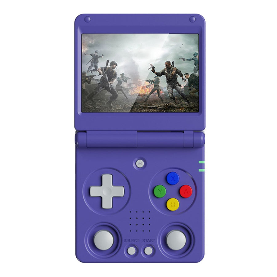 ANBERNIC RG34XXSP foldable retro handheld game console in blue, 64GB