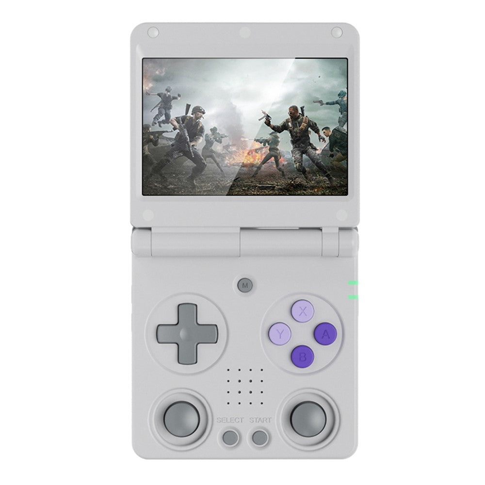 ANBERNIC RG34XXSP foldable retro handheld in grey with 128GB TF card