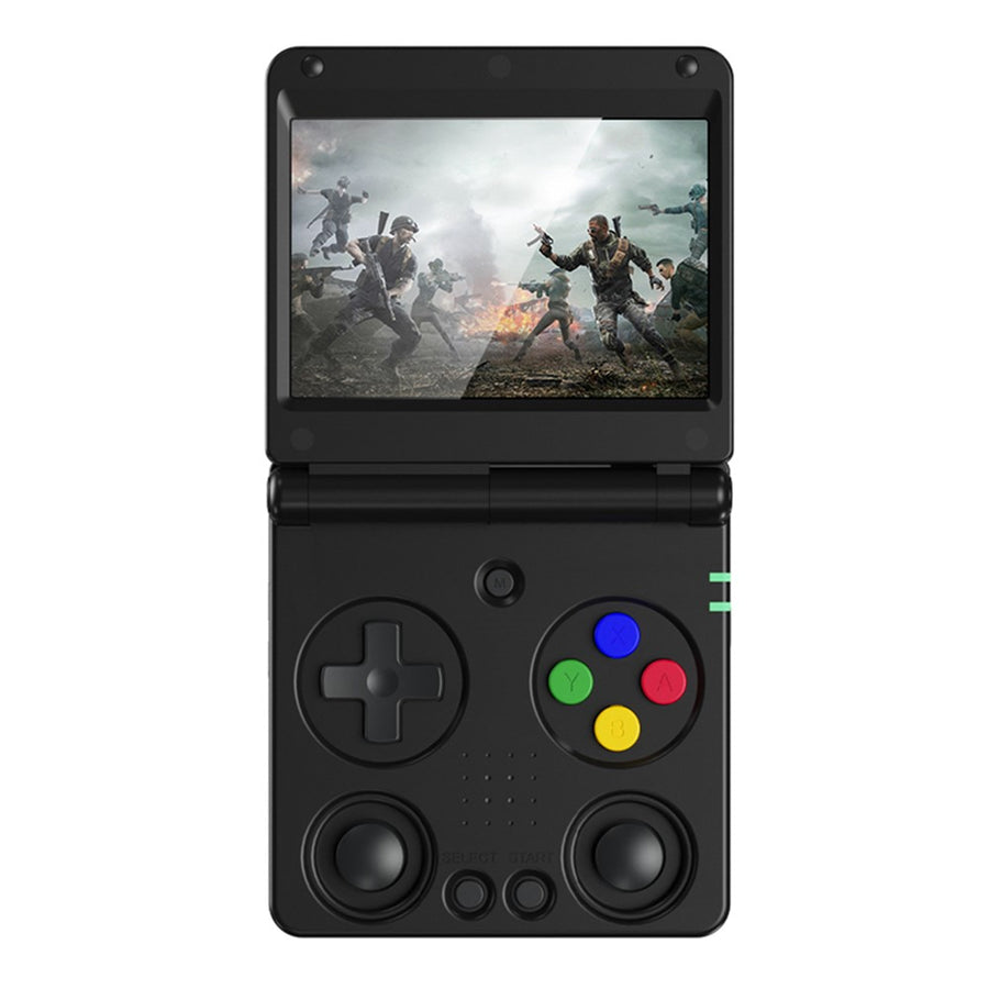 ANBERNIC RG34XXSP foldable retro handheld in black with 256GB TF card
