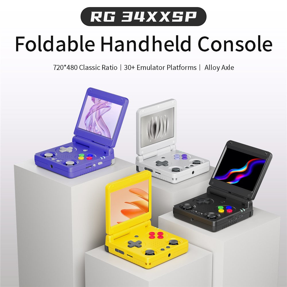 Anbernic RG34XXSP 3.4 Inch IPS Screen Retro Handheld Game Console 64GB Foldable Wireless Gamepad, with 256G TF Card